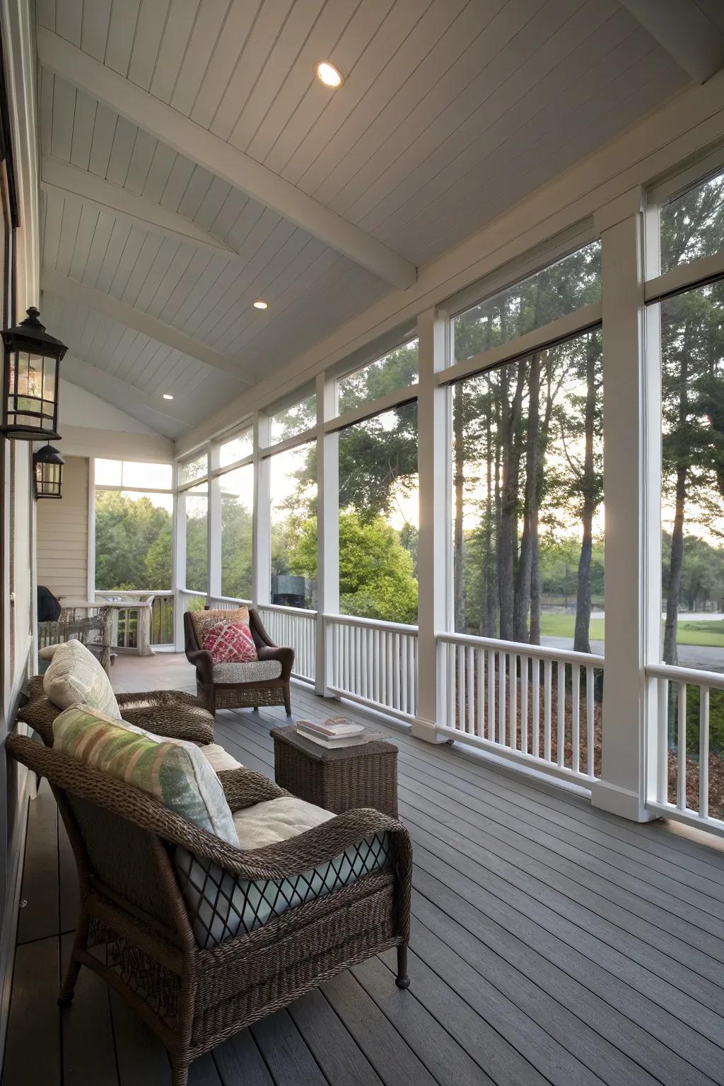 A protected porch providing a pest-free outdoor environment.