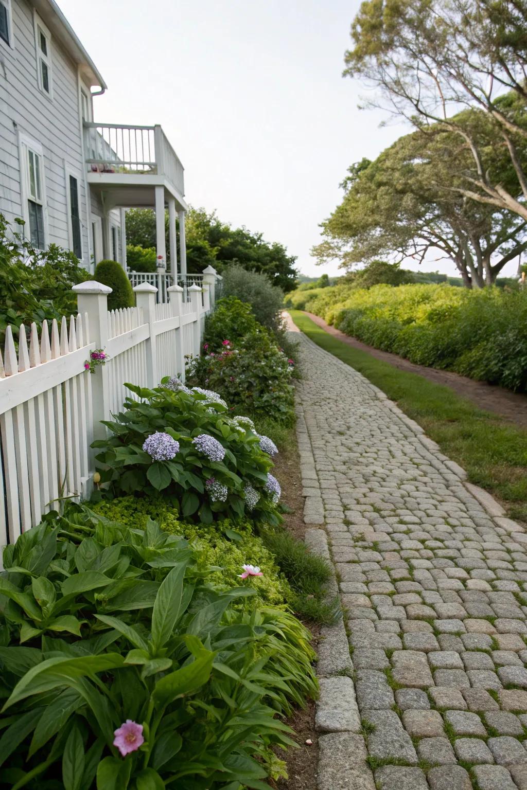 Pathway guiding the eye along property lines.