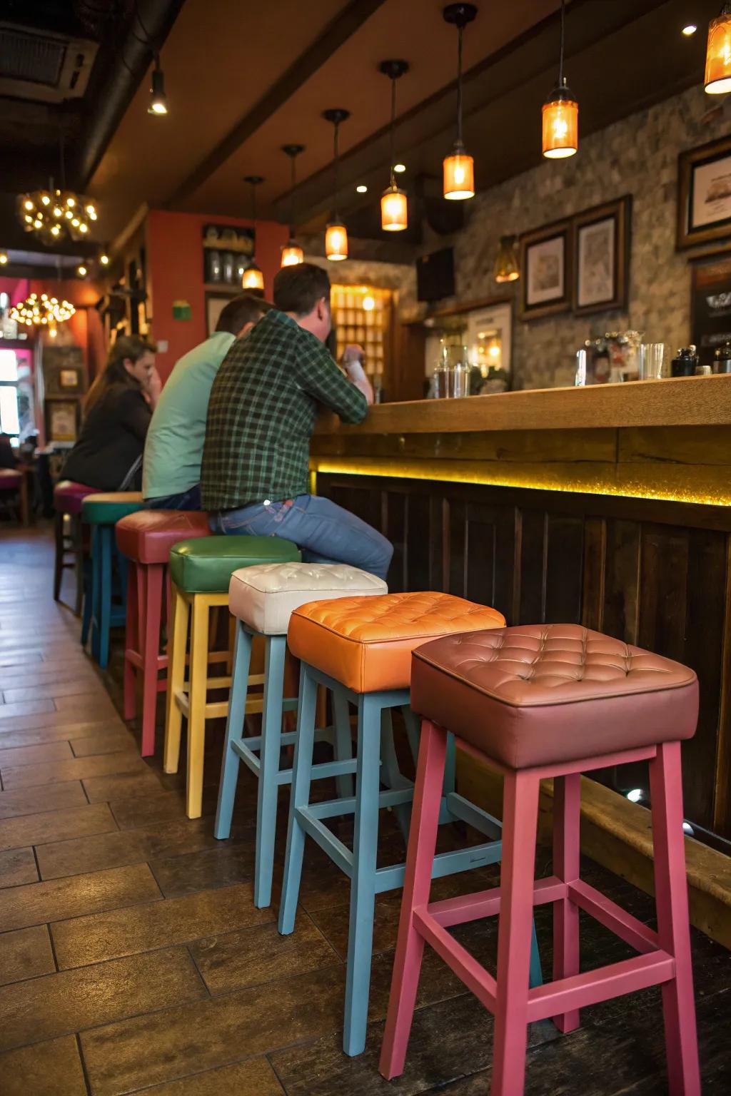 Vibrant seating crafts an energetic and inviting setting.