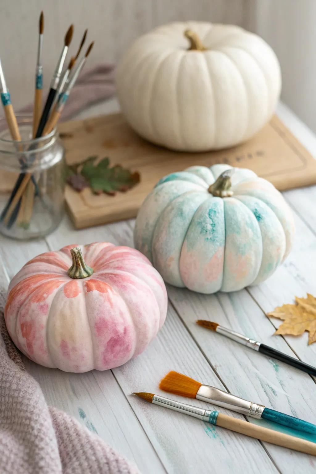 Craft an artistic appearance with pumpkins featuring a watercolor wash.