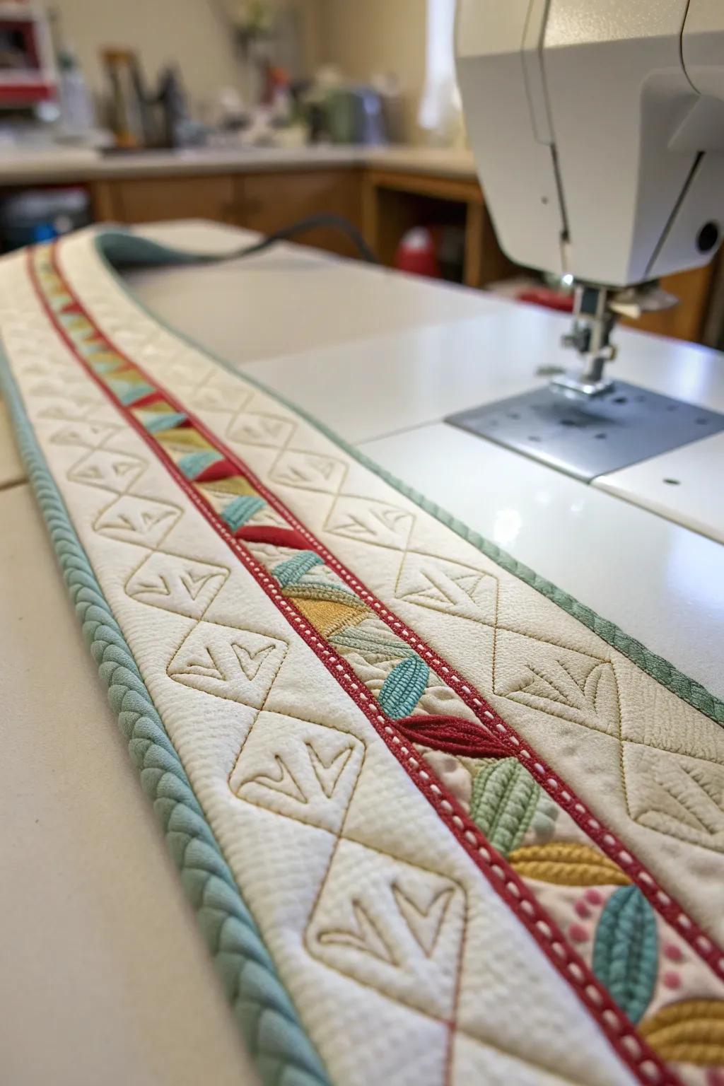 Decorative stitches infuse distinctive charm into quilt bindings.