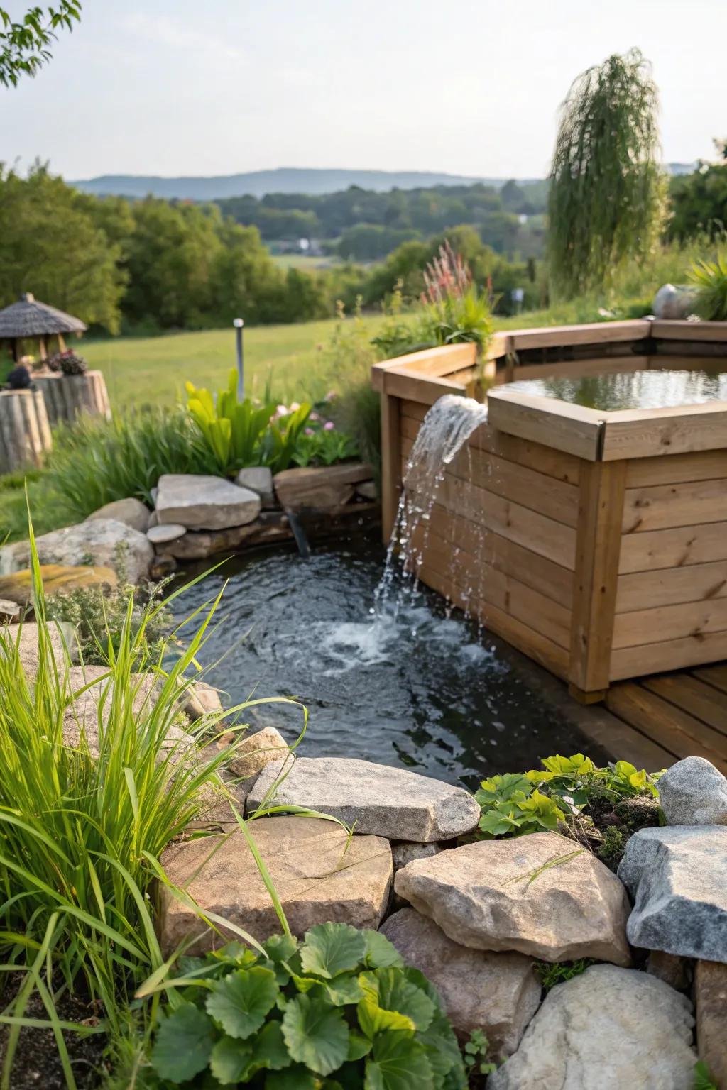 Improve your pond through the calming effect of streaming water.