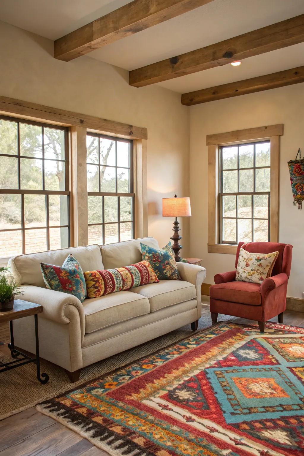 A neutral base with colorful accents keeps the decor interesting.