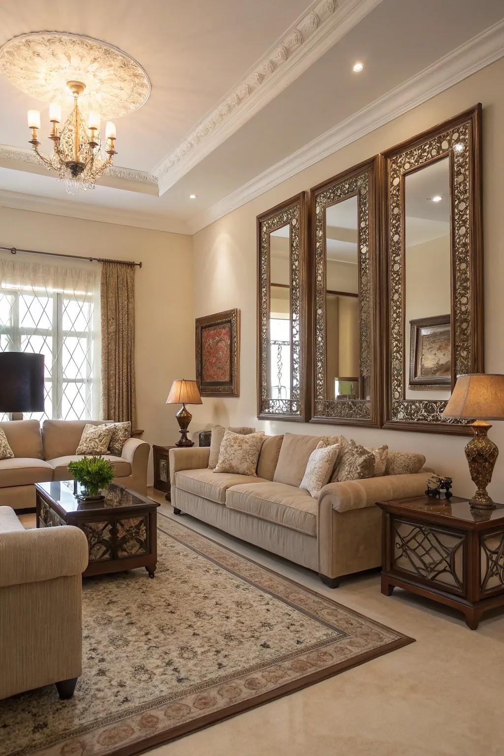 Mirrors broaden the sense of space and brighten the room.