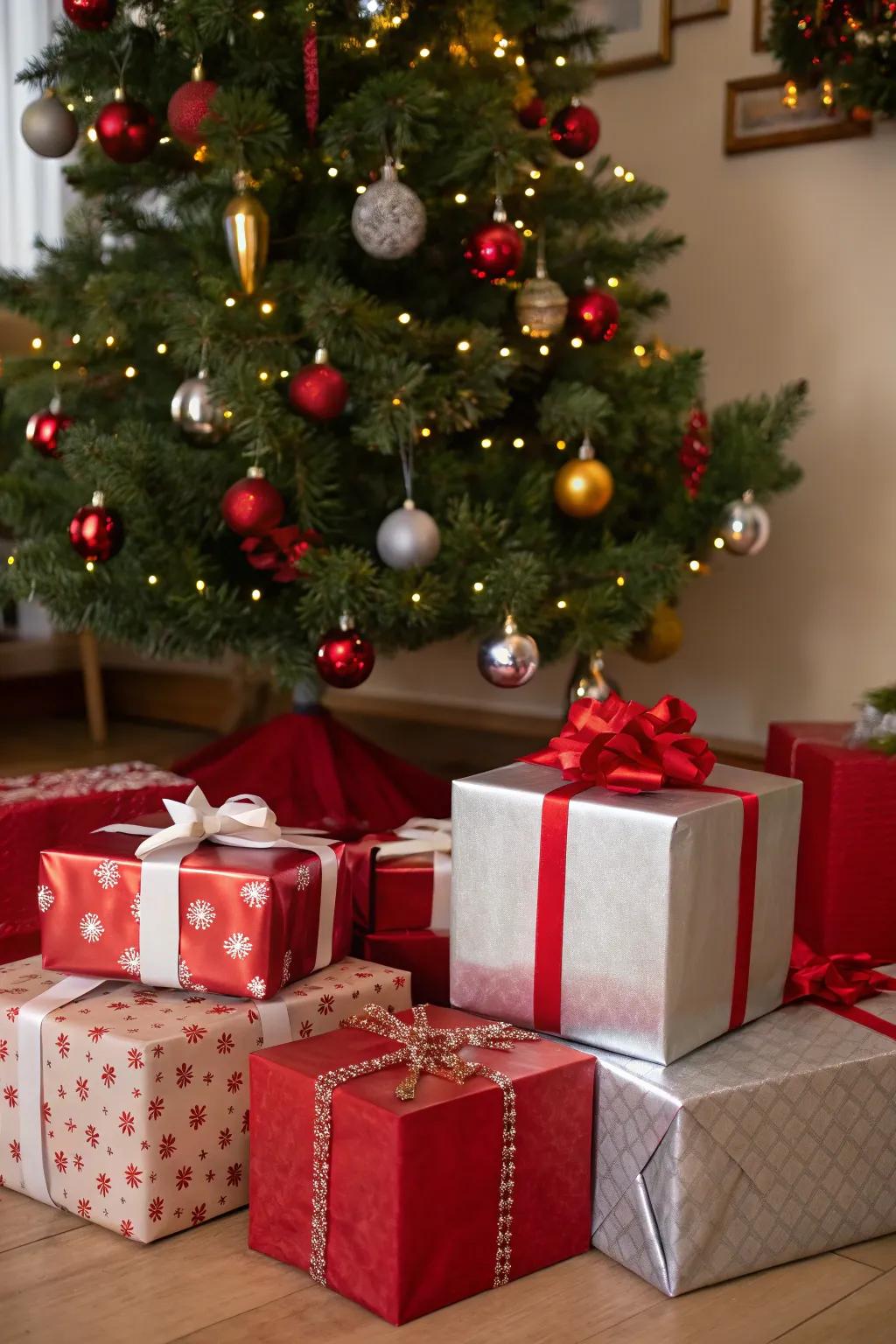 Harmonize your holiday decor with matching gift wrap.