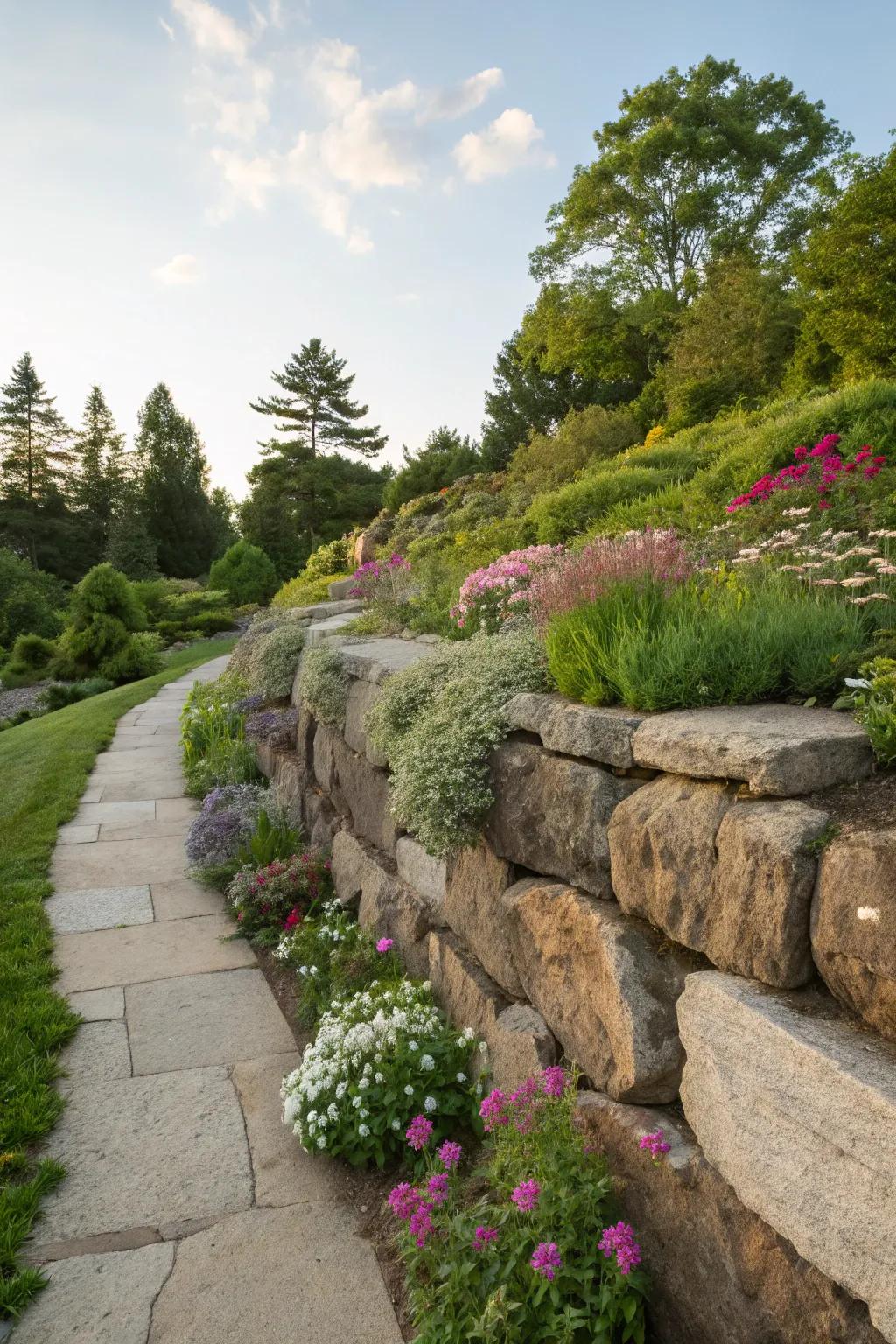 Support walls made of stones are both practical and aesthetically impressive.