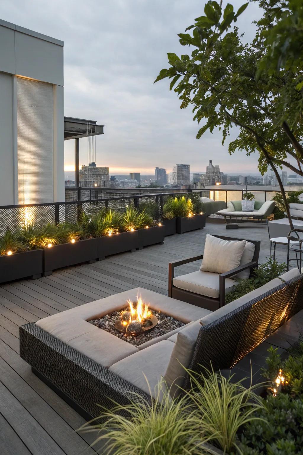 Add a fire element to your rooftop deck for warmth and character.
