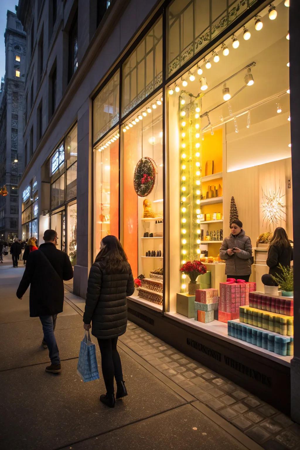 An attention-grabbing window exhibit lit to perfection.