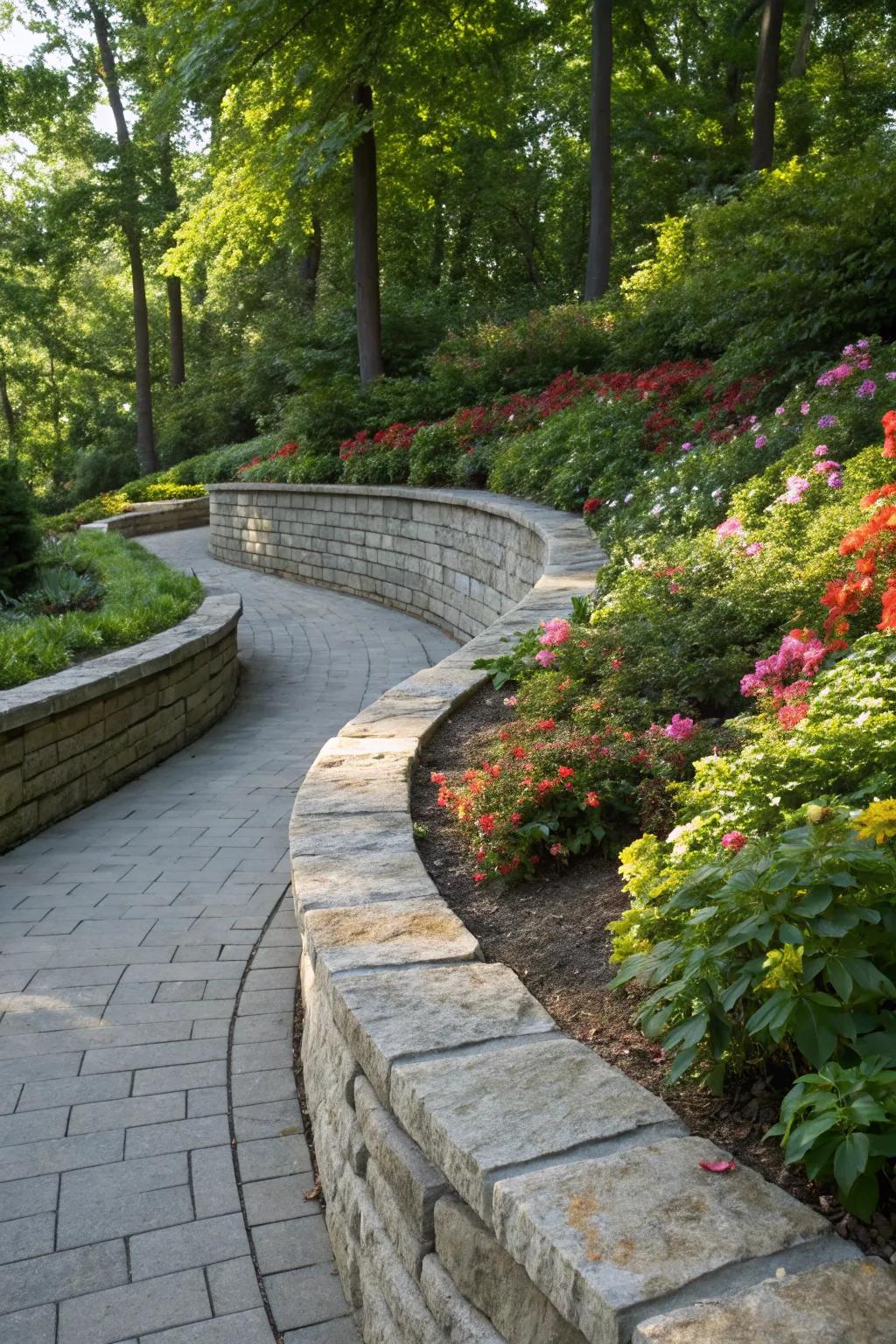 Embrace the allure of arches in your grounds with a striking stone retaining structure.
