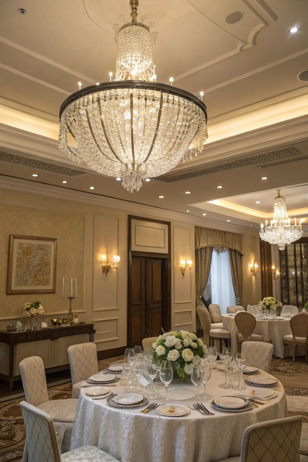 A chandelier enhances the elegance and shimmer of your dining moments.