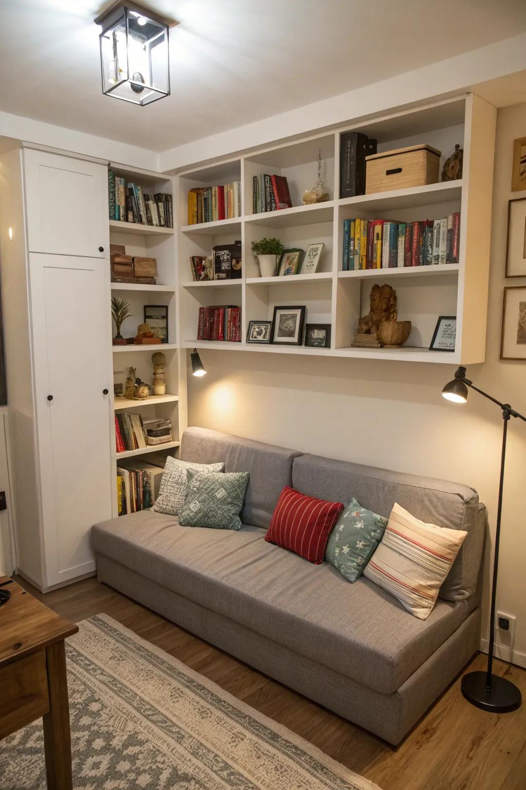 A practical layout showcasing multi-use furniture and storage options.