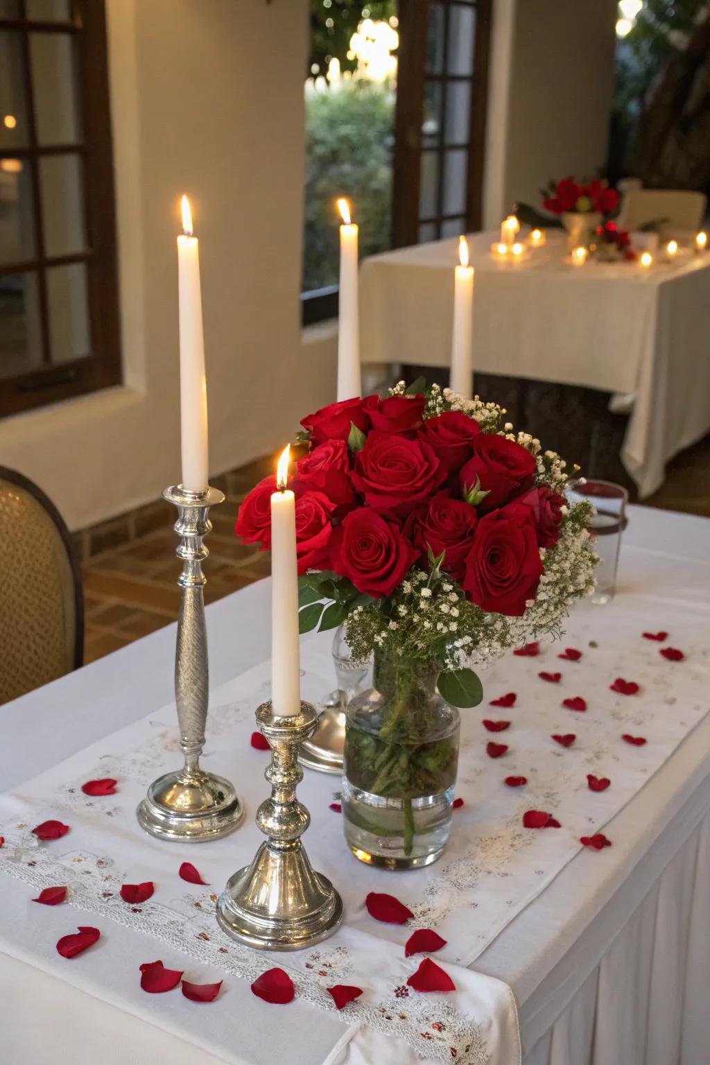 Passionate Setting with Roses and Candles