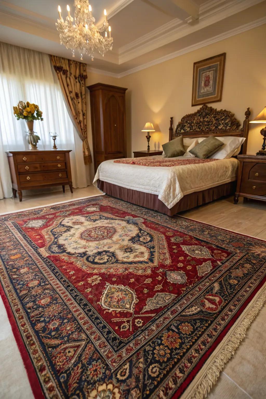 Classic rugs enhance the elegance and depth of any bedroom.