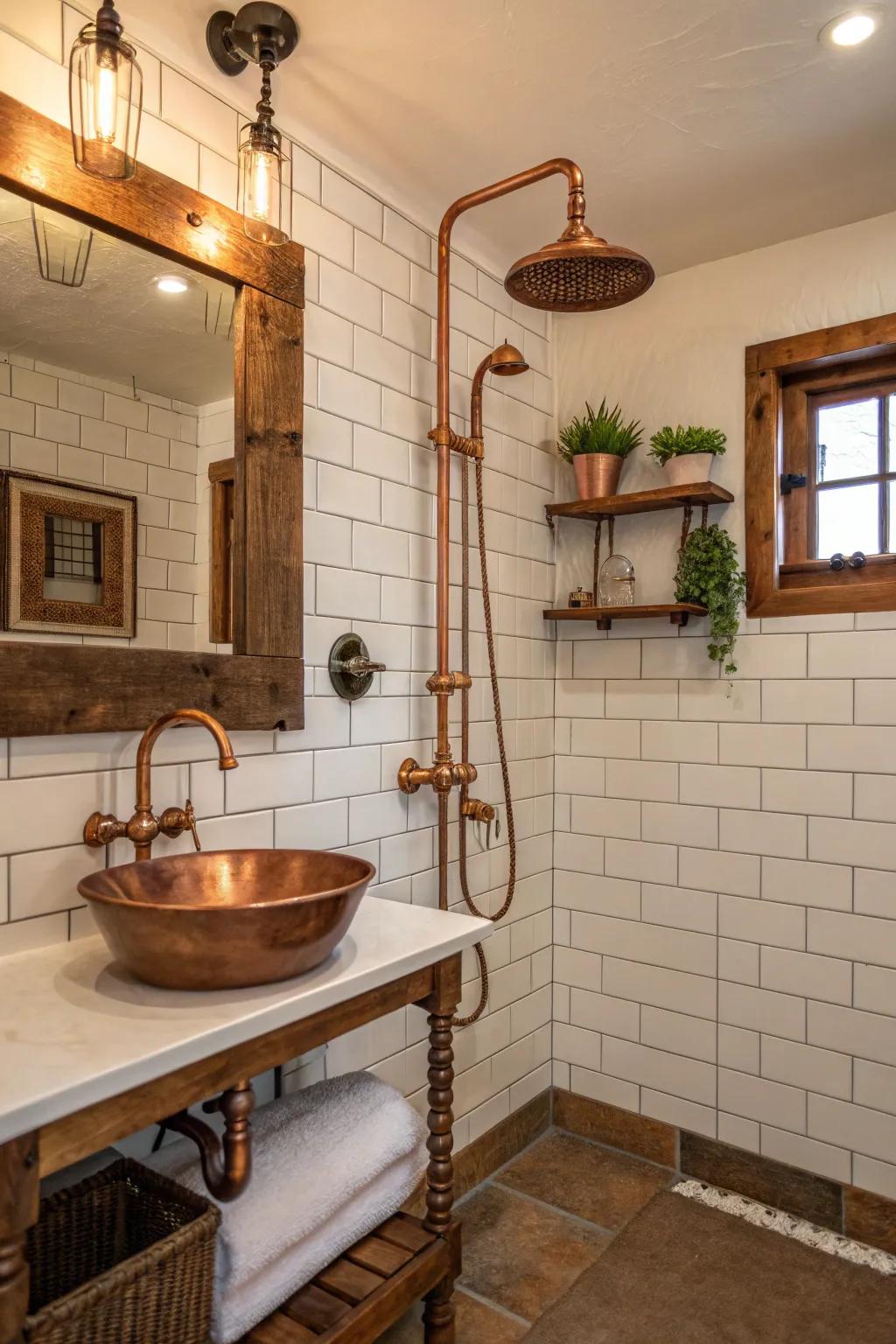 Elegant copper fixtures will give your shower a new look.