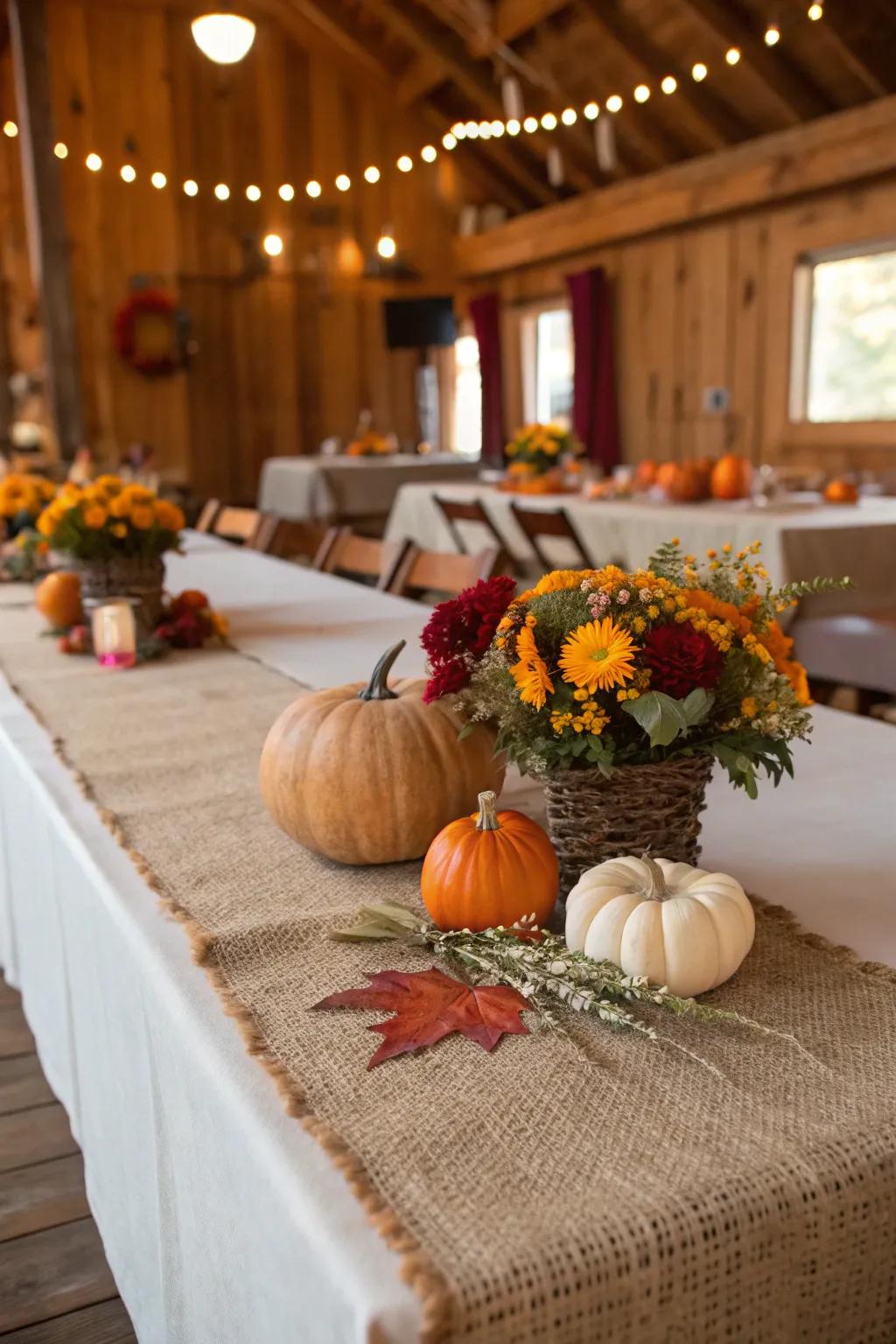 Fiber overlays infuse countryside elegance into the table.