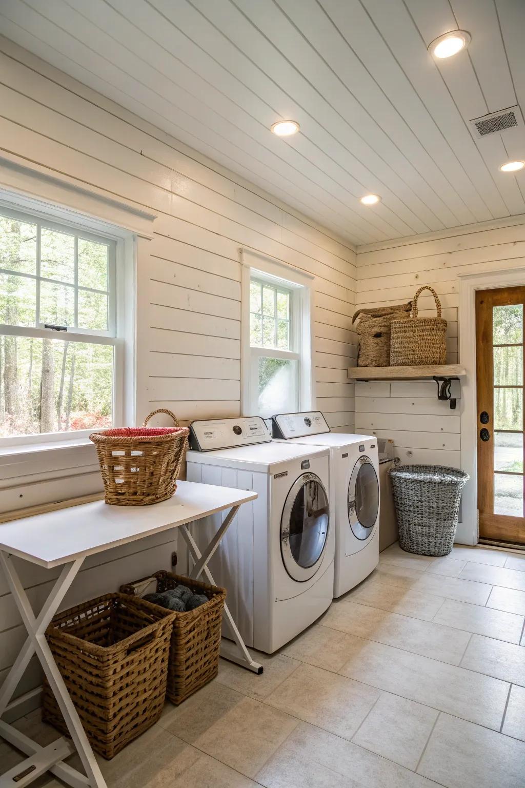 Textured walls such as shiplap add dimension and farmhouse style.