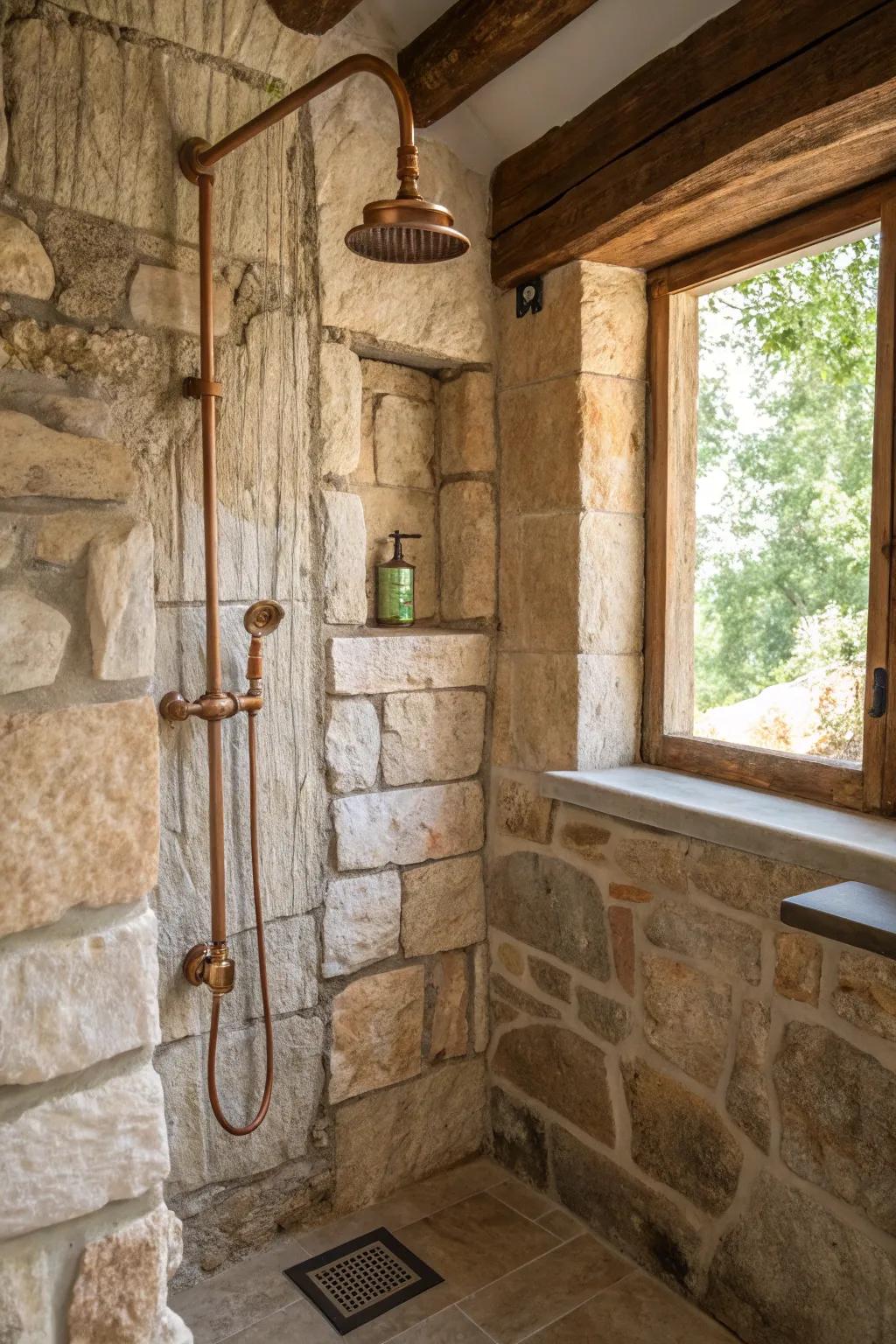 Copper hardware adds warmth and sophistication to the countryside charm.