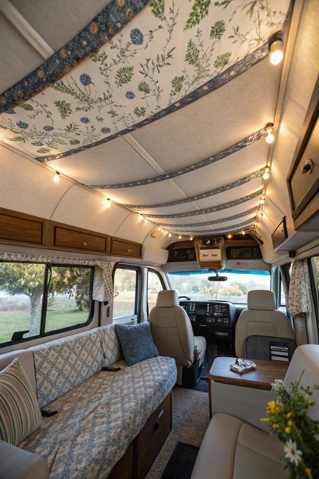 Fabric panels enhance both texture and comfort on your RV ceiling.