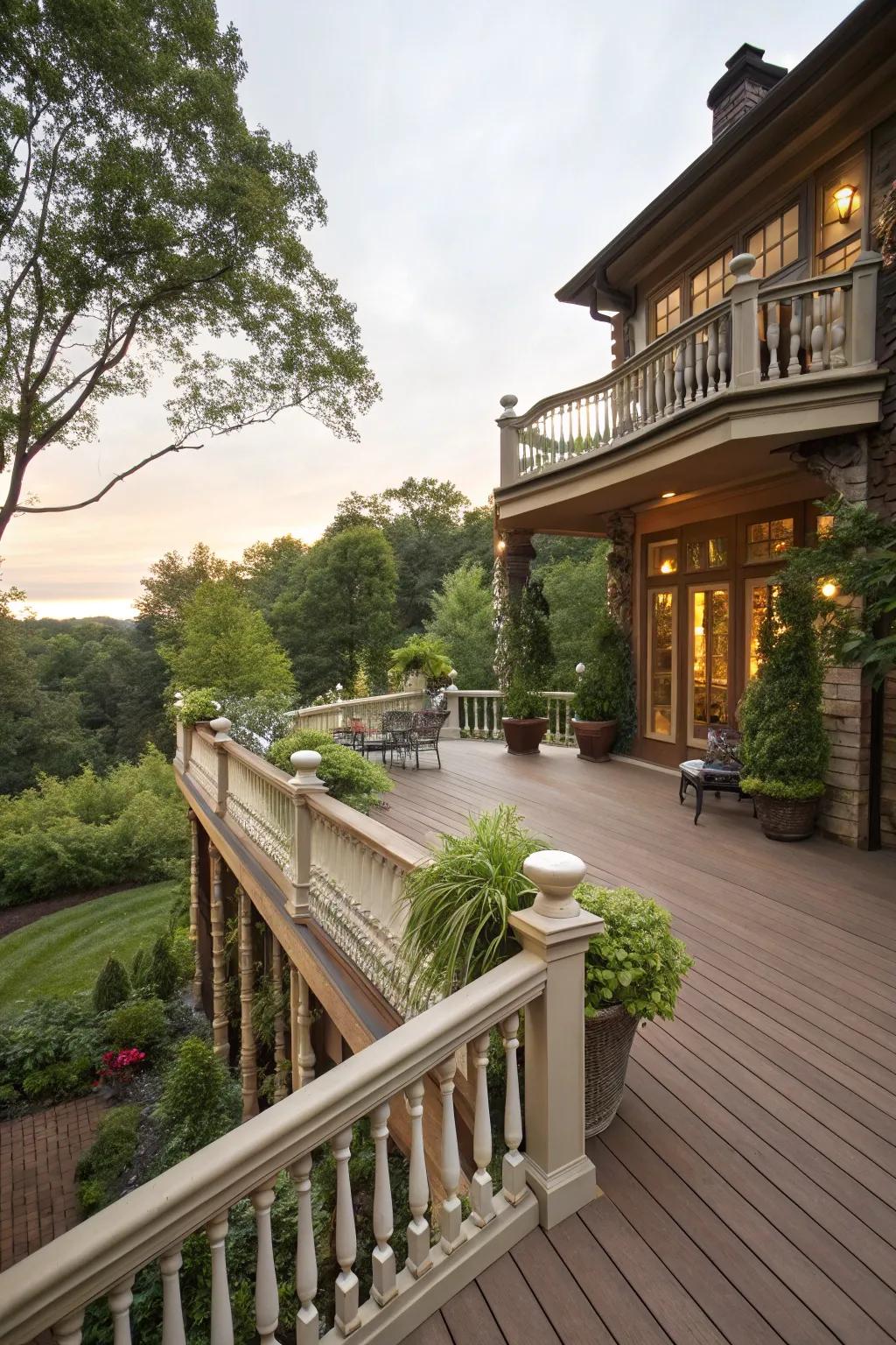 A classic wooden deck that radiates warmth and natural beauty.