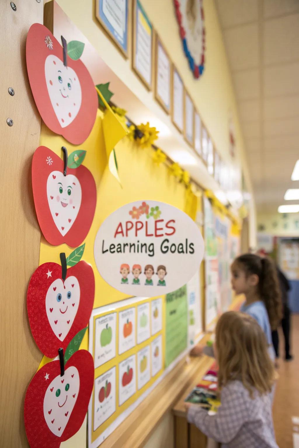 An apple orchard bulletin board incorporating educational elements.