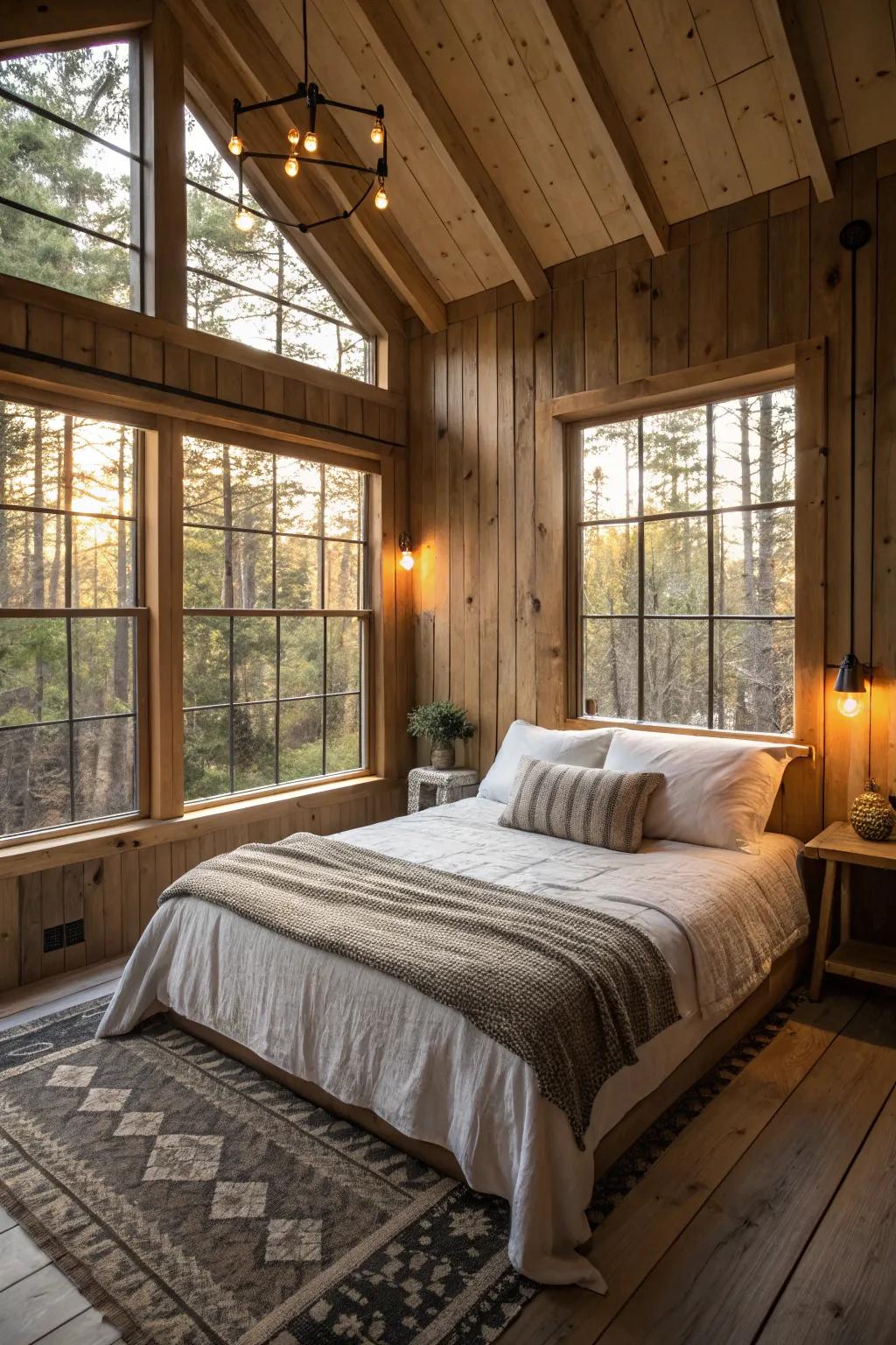 Natural sun enhances the airy ambience of a shed bedroom.