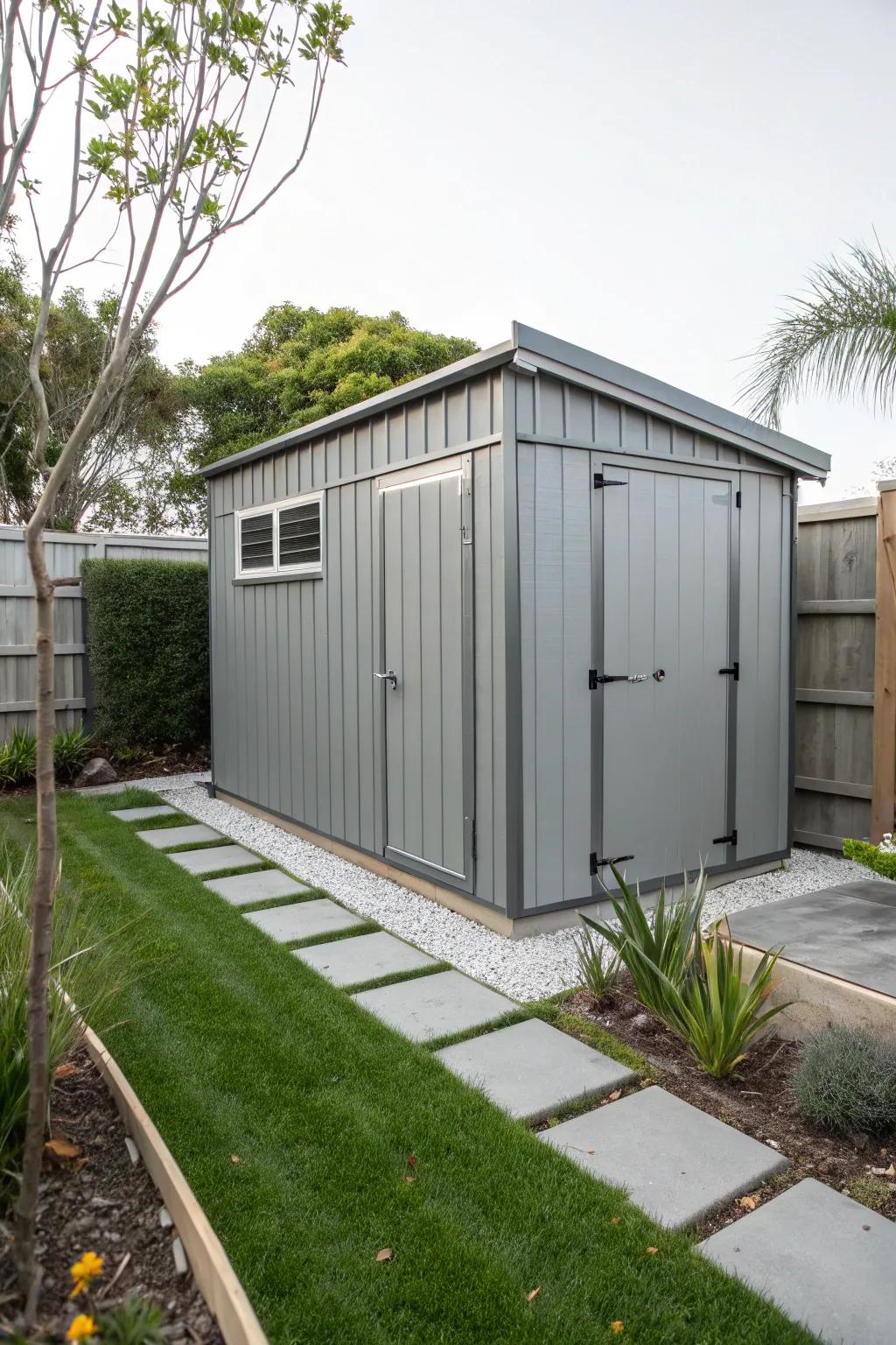 Refined gray sheds provide updated refinement with a dash of sophistication.