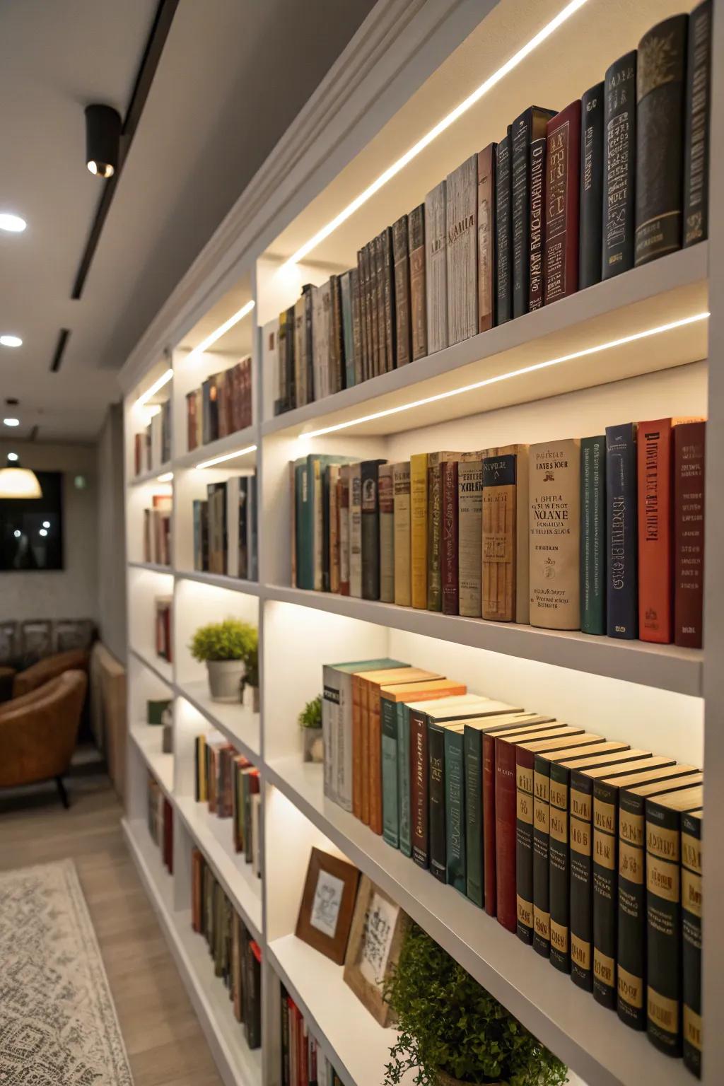 Books styled to enhance the shelf’s charm and utility.