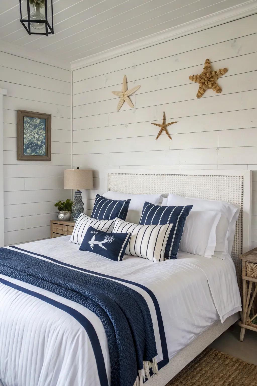 Conjure up a coastal retreat using shiplap arranged horizontally with seafaring accents.