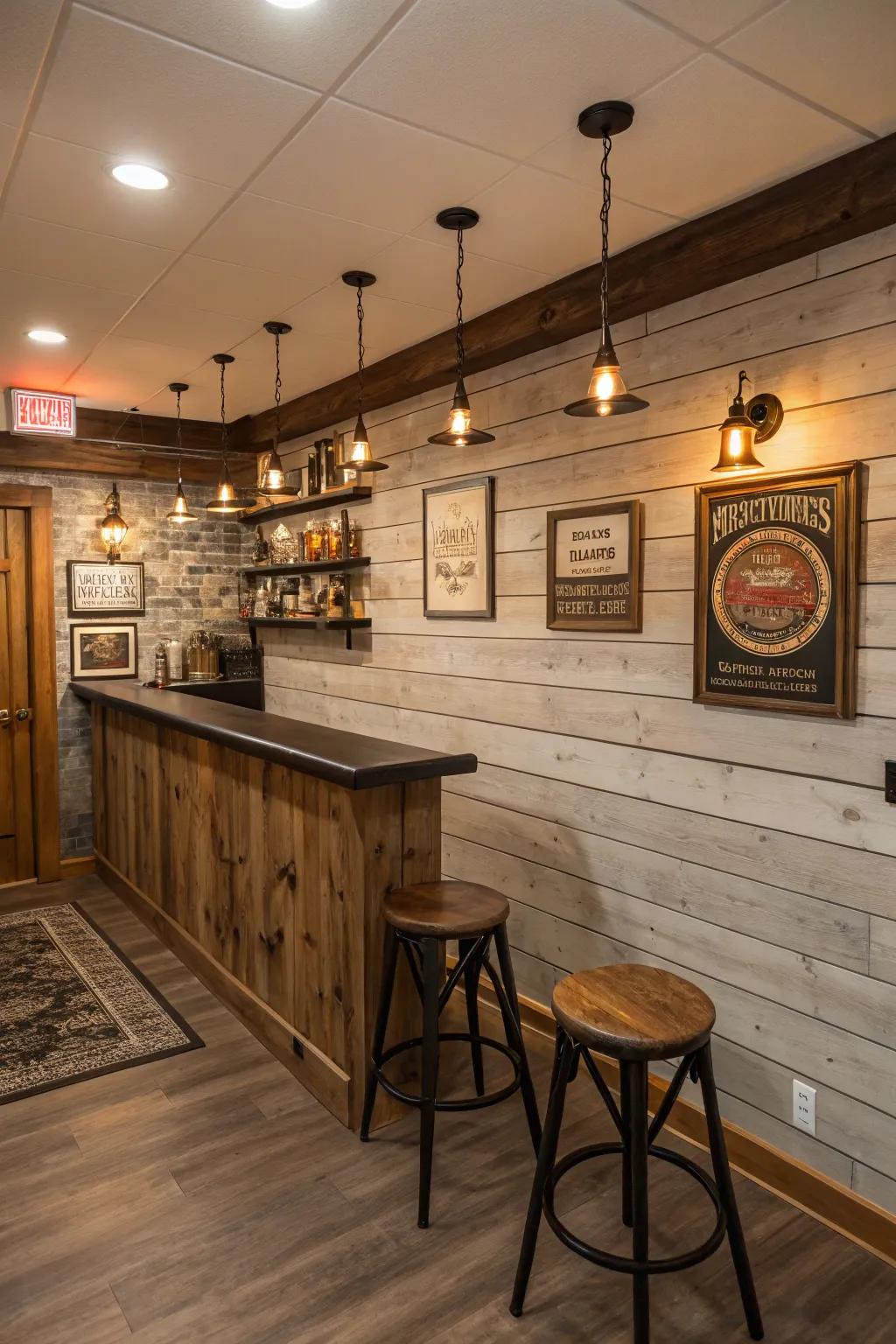 A natural grooveboard bar zone in the basement, perfect for entertaining.