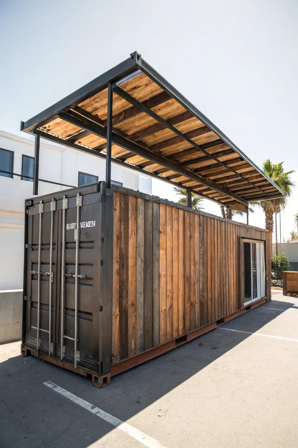 Innovative material application for a distinctive container roof.