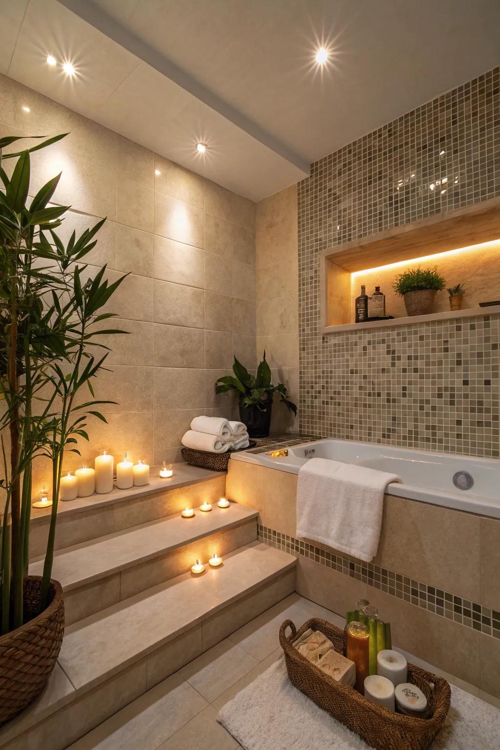 Lights with dimming functions transform your shower into a peaceful refuge.