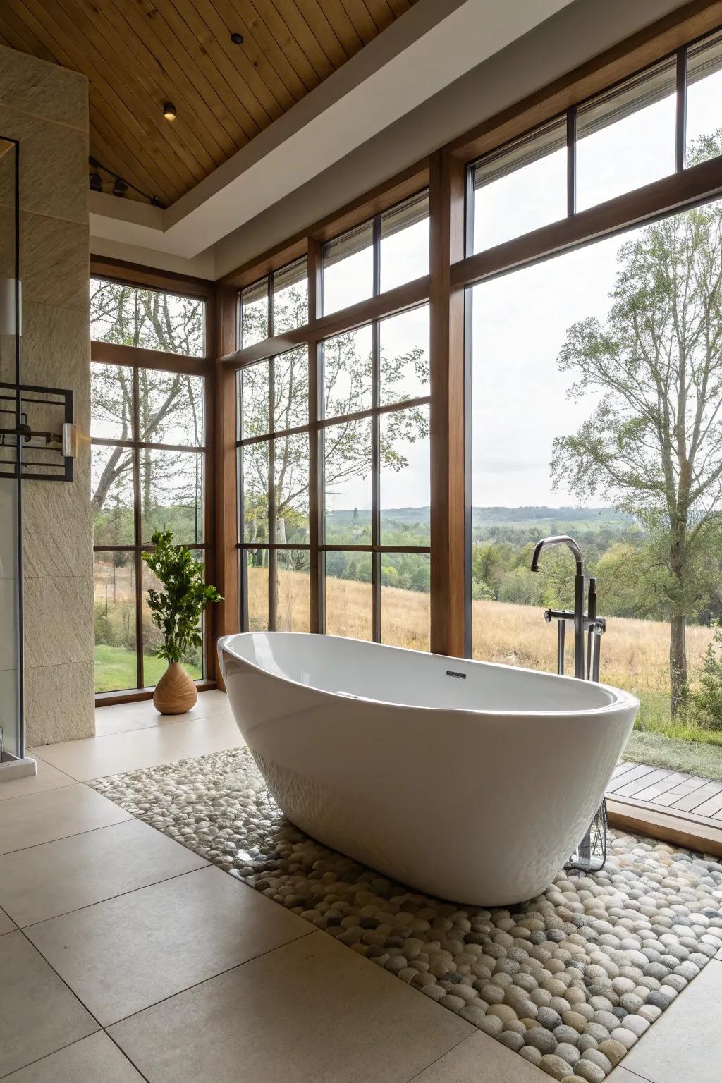 A striking artistic bathtub that defines the space.
