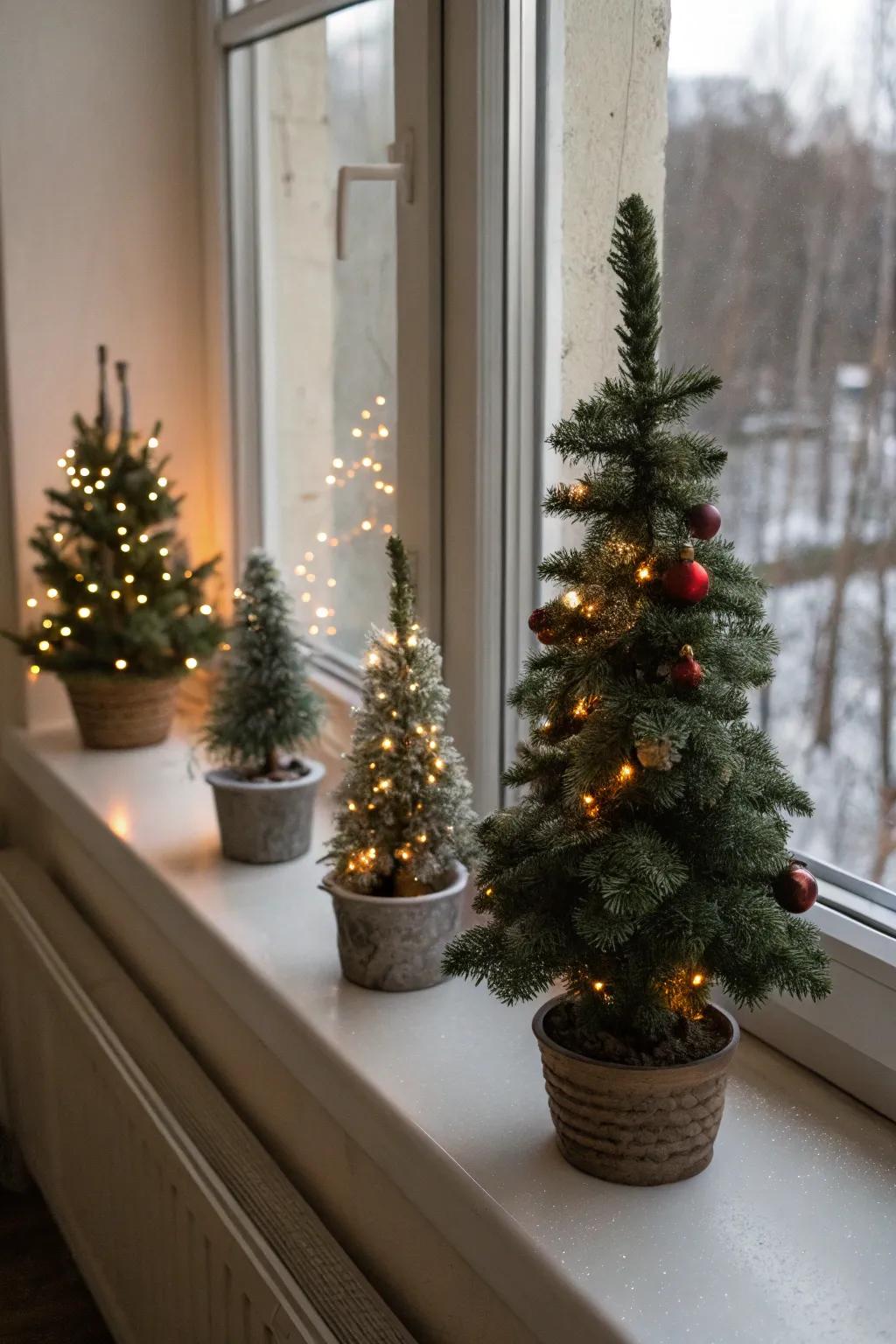 Scaled-down trees convey the celebratory essence to your window.