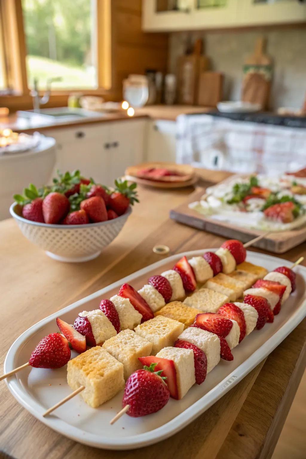 Mouthwatering berry shortcake skewers, ideal for a sweet indulgence.