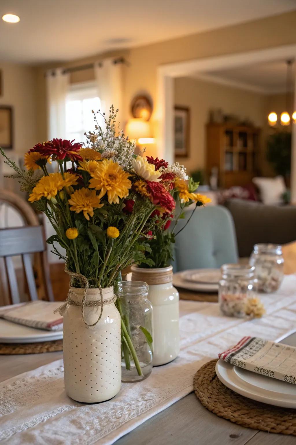 Everyday items like canning jars add a touch of charm.