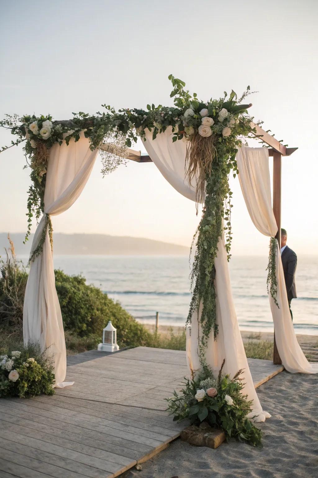 Stylish nuptial archway using organic features.