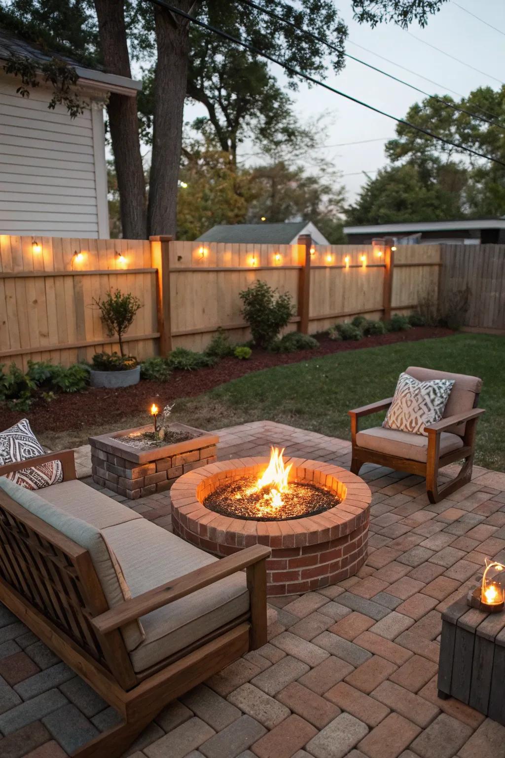 A fire pit establishes a warm and inviting setting for get-togethers.