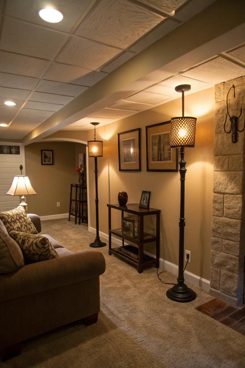 Effective illumination can alter the mood of your basement.