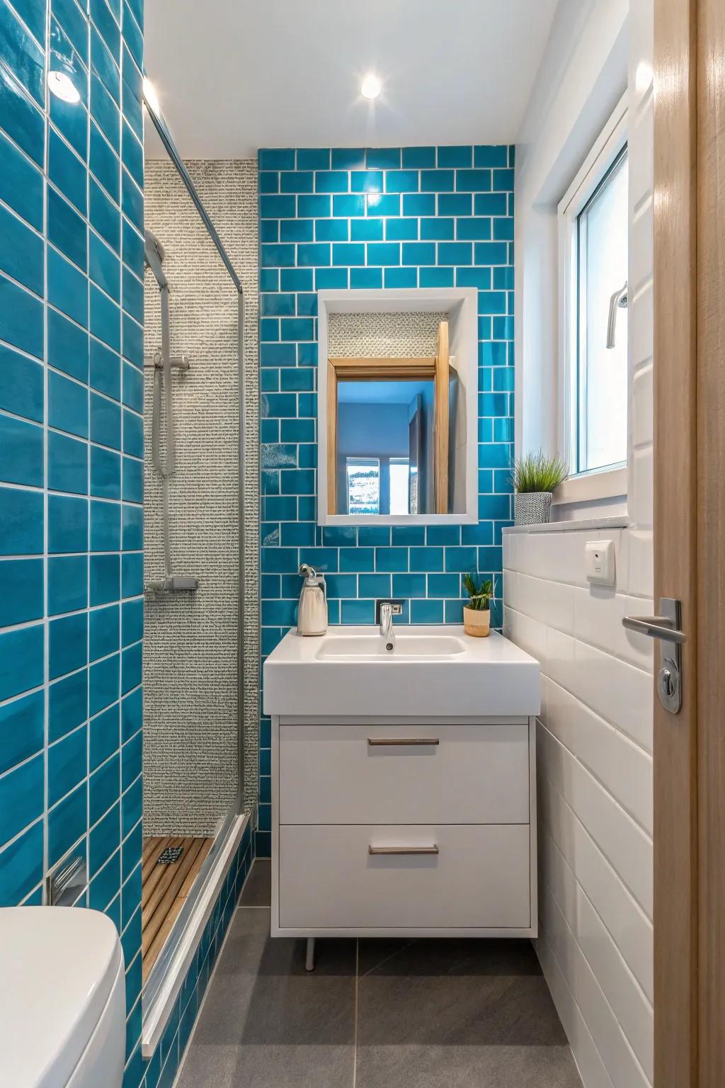 Bold hues turn compact bathrooms into vibrant retreats.