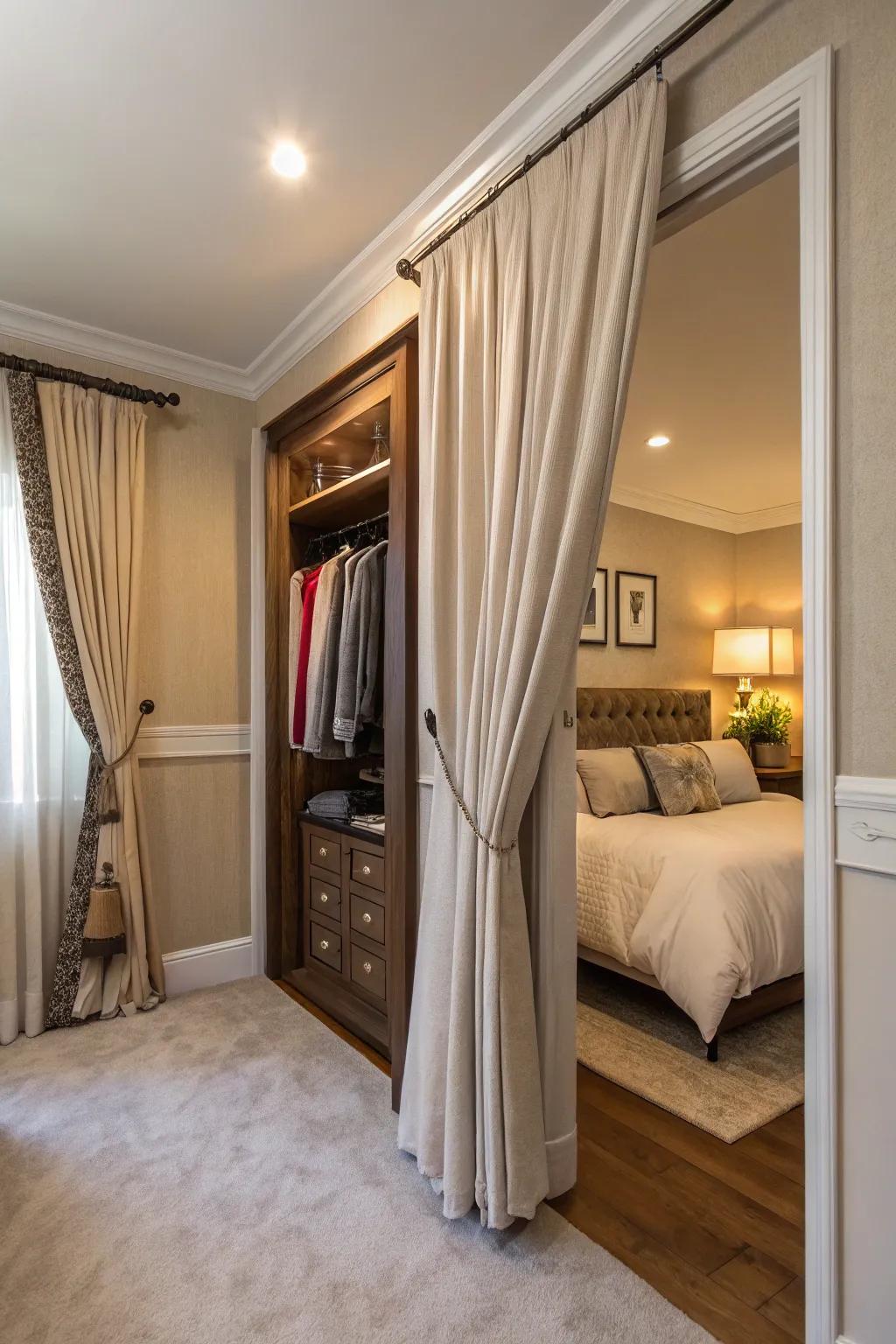 Curtains provide a versatile and soft closet solution.