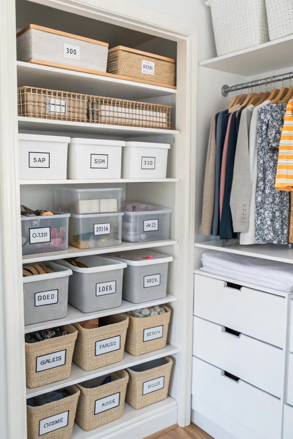 Labels help keep your closet organized.