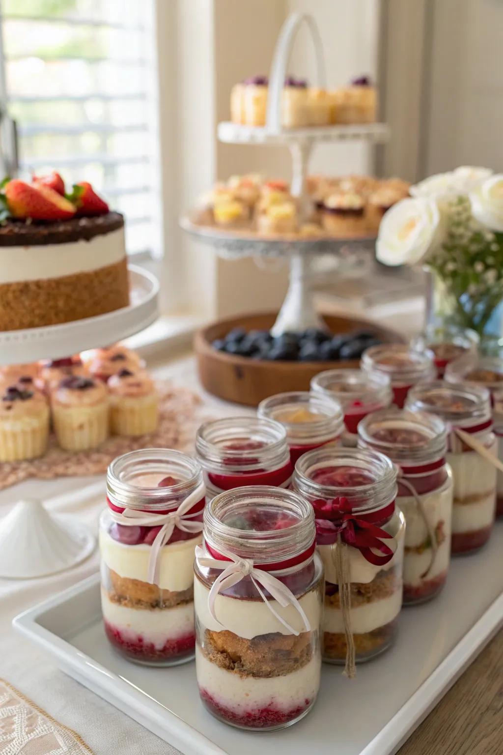 Layered dessert glasses offer a stylish and bespoke nuance.