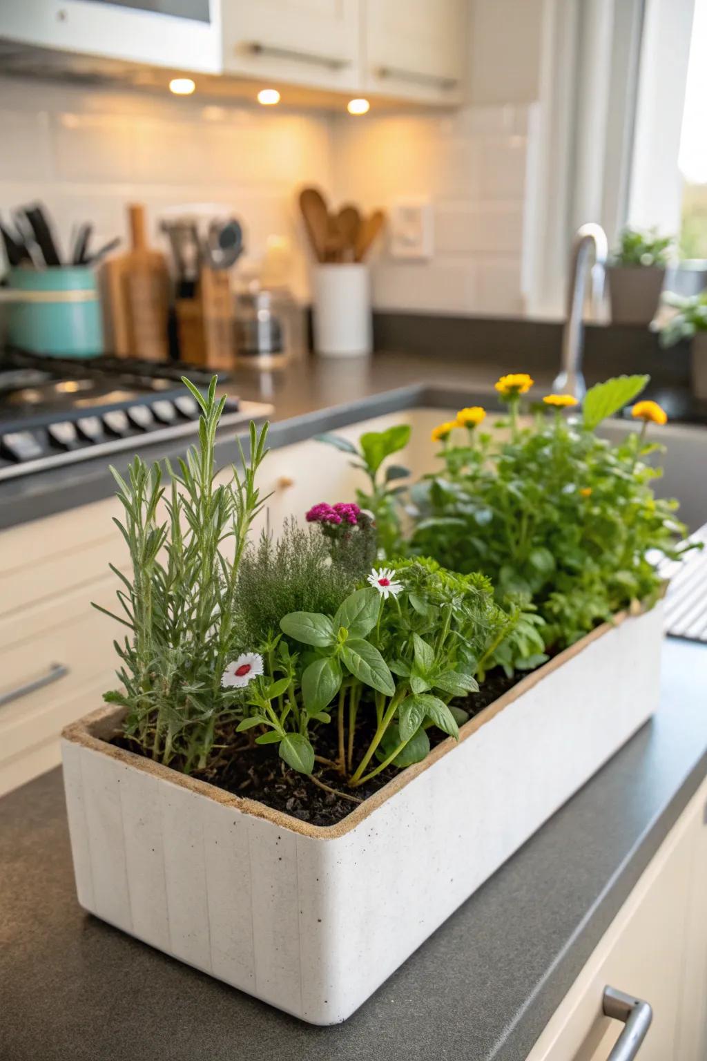 A miniature garden, perfectly positioned for culinary workspaces.