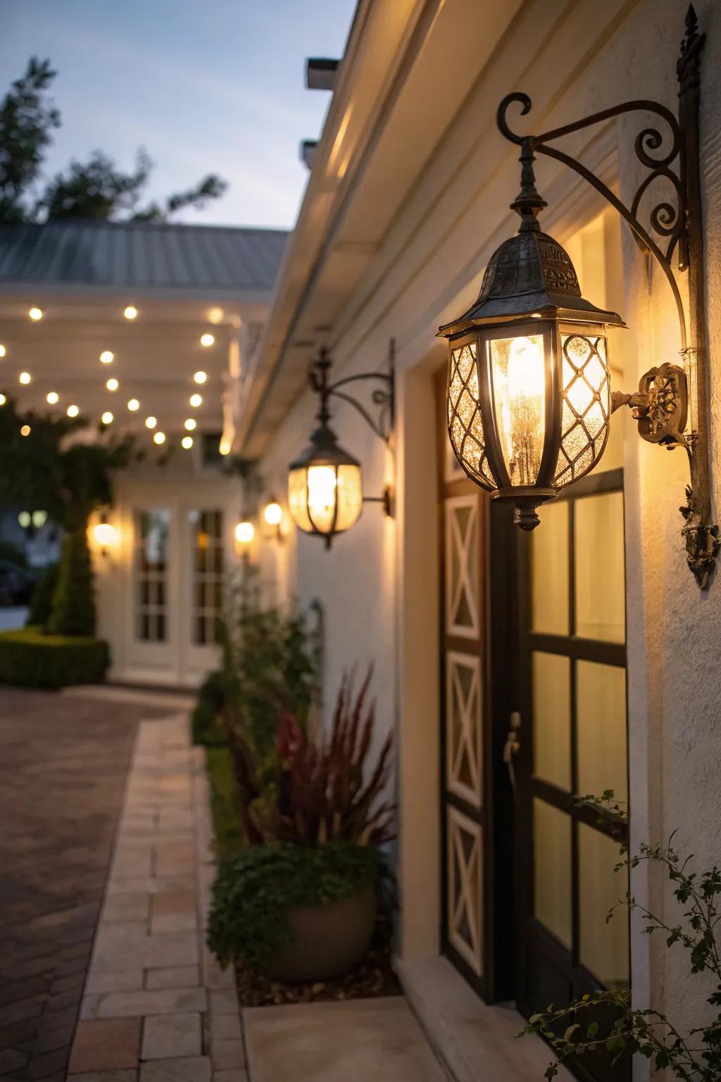 Strategically placed lighting adds warmth and safety to an entrance.