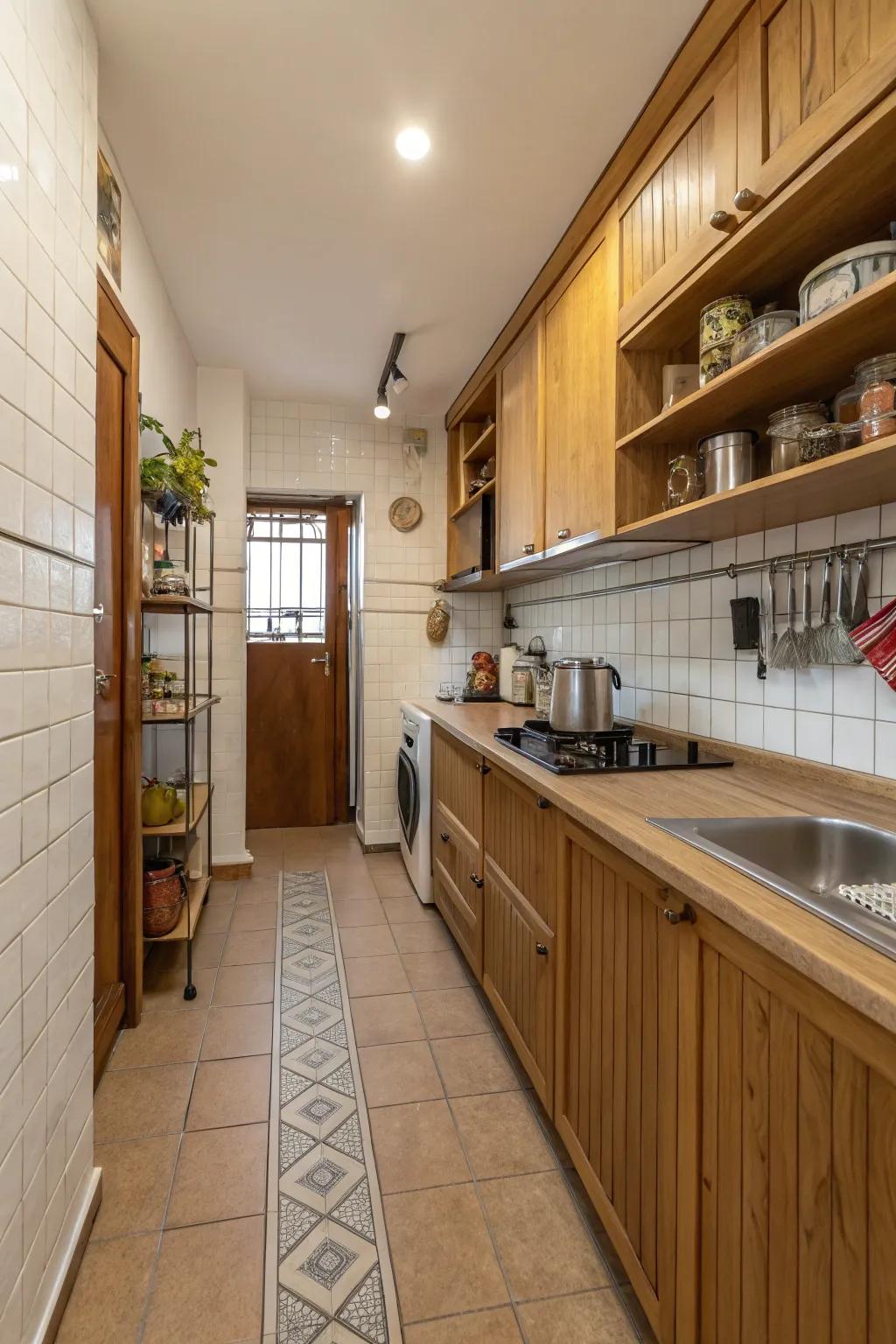 The integration of varied materials brings warmth and tactile appeal to your kitchen.