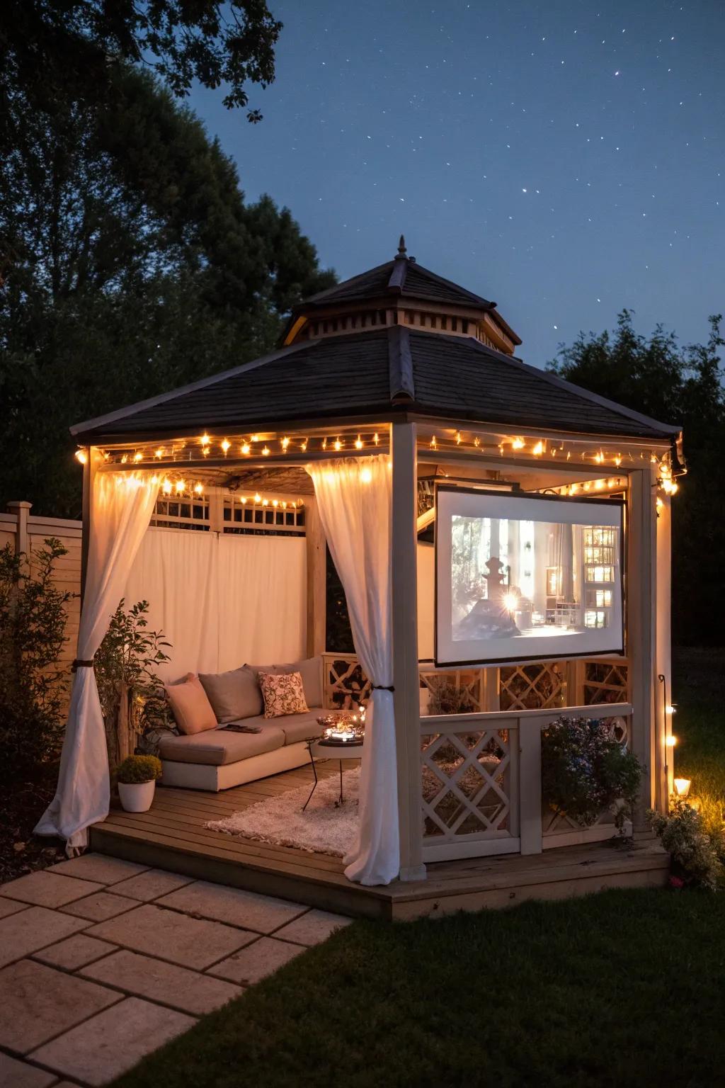 Relish the magic of cinema outdoors with a gazebo.