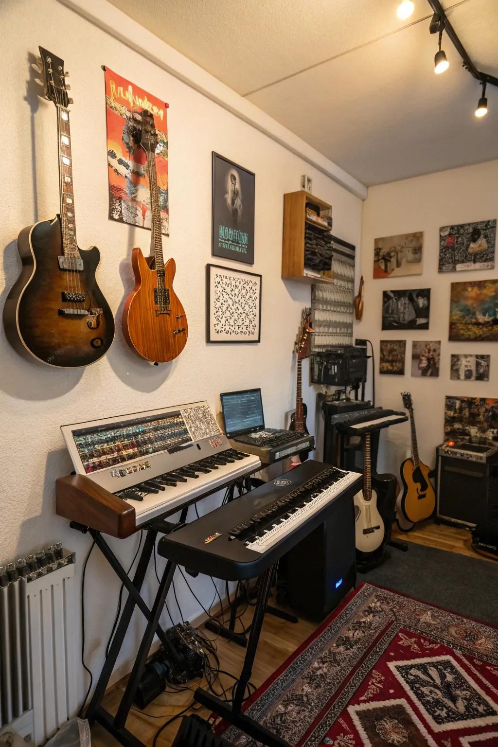 An instrument wall display saves space and introduces an artistic dimension.