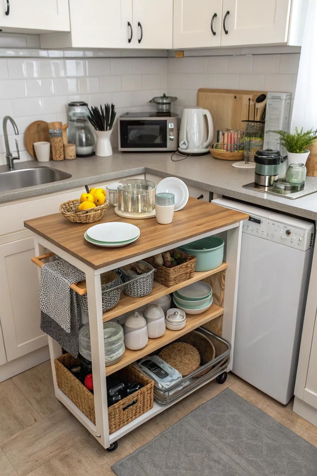 A foldable table with concealed storage solutions.