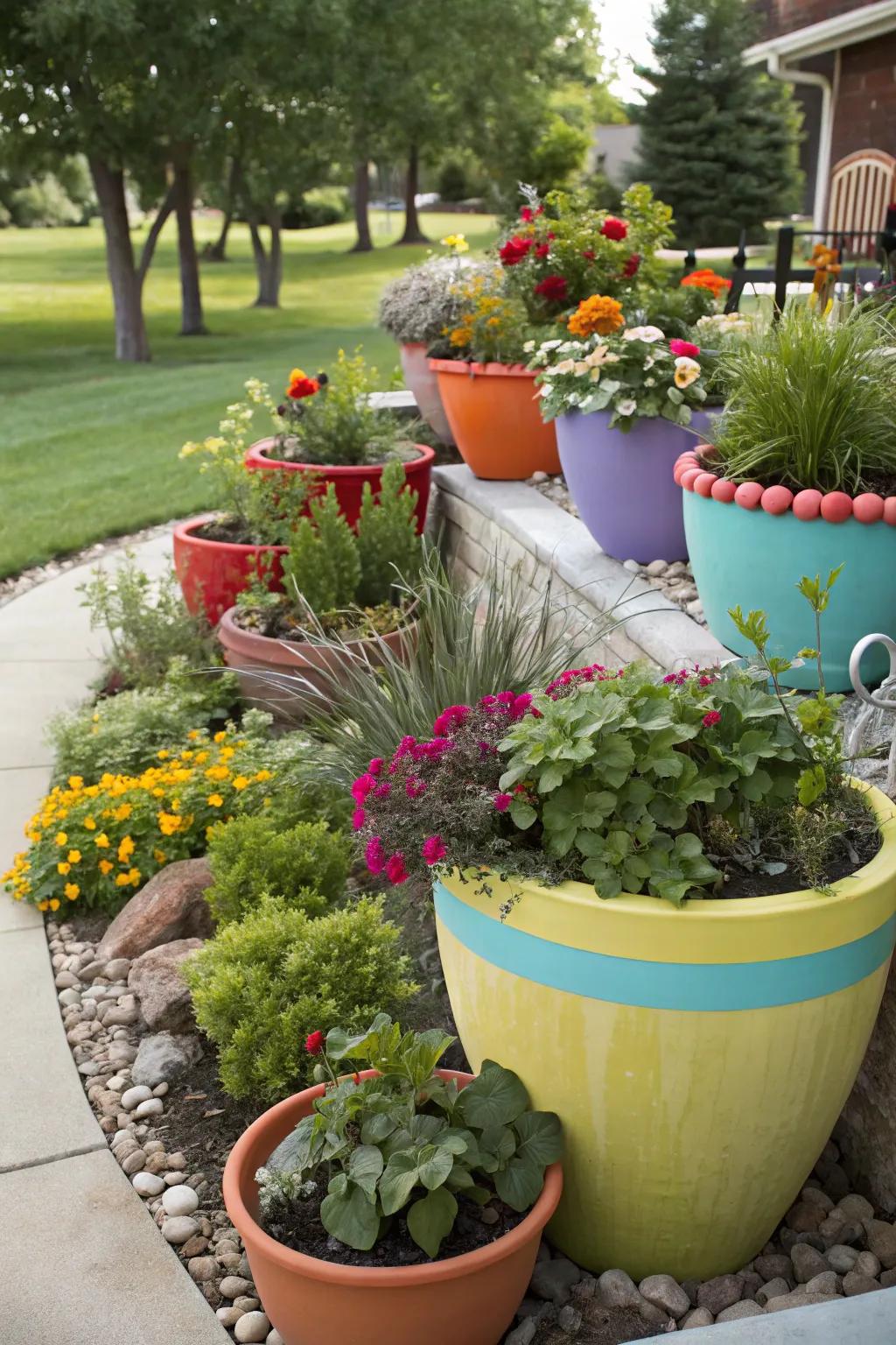 Potted plants give small outdoor spaces versatility and color.