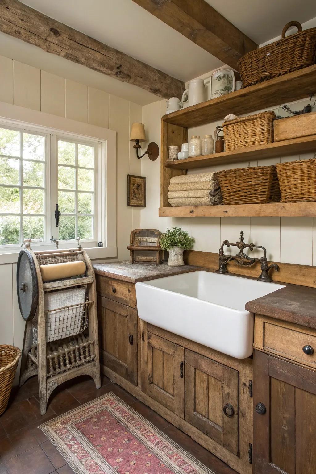 Incorporate country house charm inside your small laundry space.